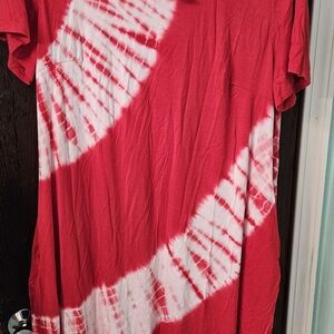 Lane Bryant Red and White Tie-Dye Top